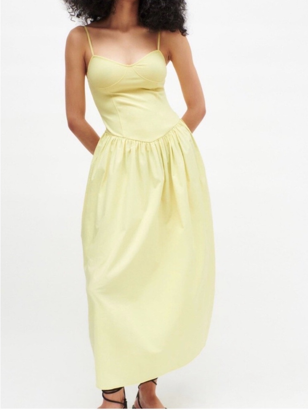 Zara Yellow Poplin Combination Midi Dress size small
